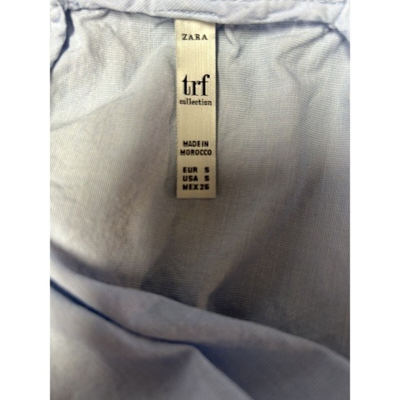 ZARA Poplin Crop Off Or Shoulder Blue Black Trim Black Tie Size Small - Picture 8 of 8